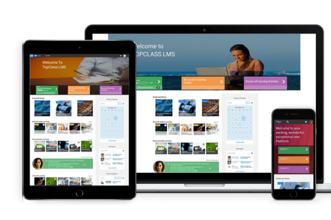 TopClass LMS landing pages on multiple mobile devices